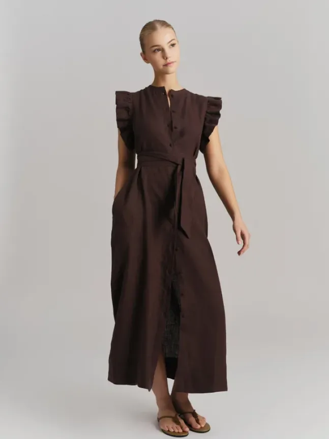 Pam Linen Dress Dark Brown