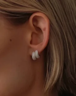 Pavé Dome Huggies Silver