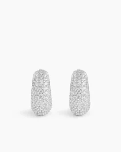 Pavé Dome Huggies Silver