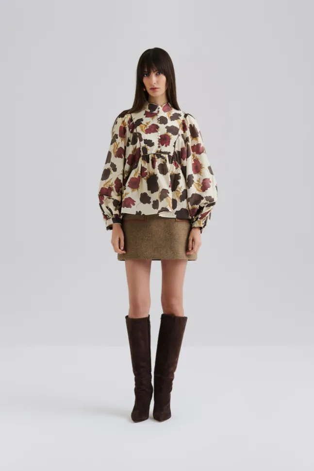 Pernilla High Neck Balloon Sleeve Blouse Wine Peony