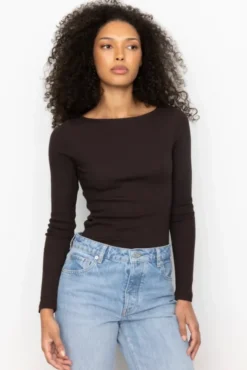 Petronella Rib Boatneck Dark Brown