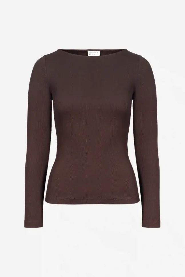 Petronella Rib Boatneck Dark Brown