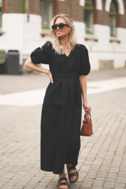 Poppy Pleat Dress Black