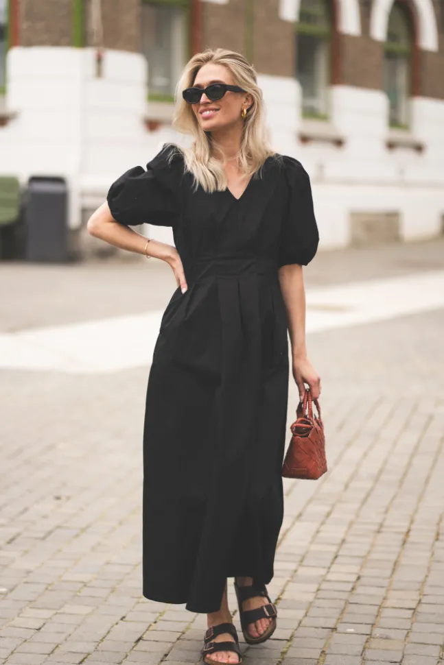 Poppy Pleat Dress Black