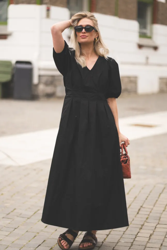 Poppy Pleat Dress Black