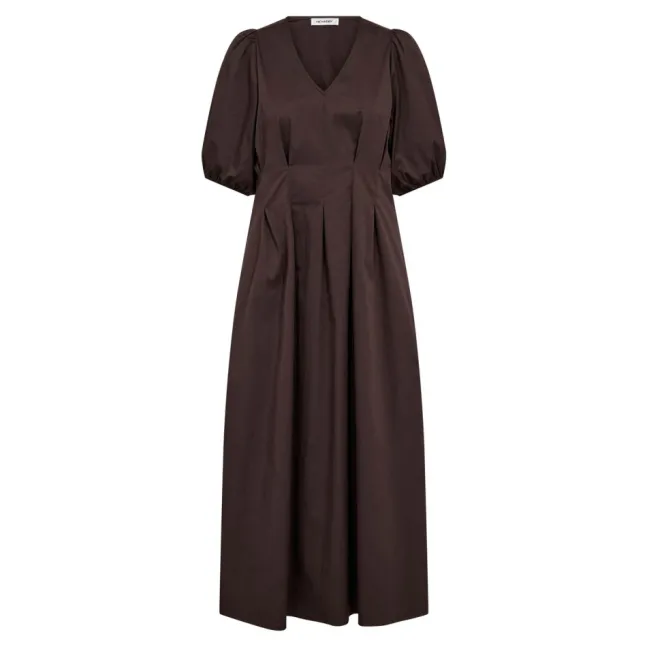 Poppy Pleat Dress Dark Brown