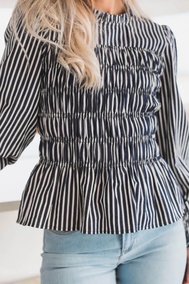 Possa Big Stripe Blouse Navy