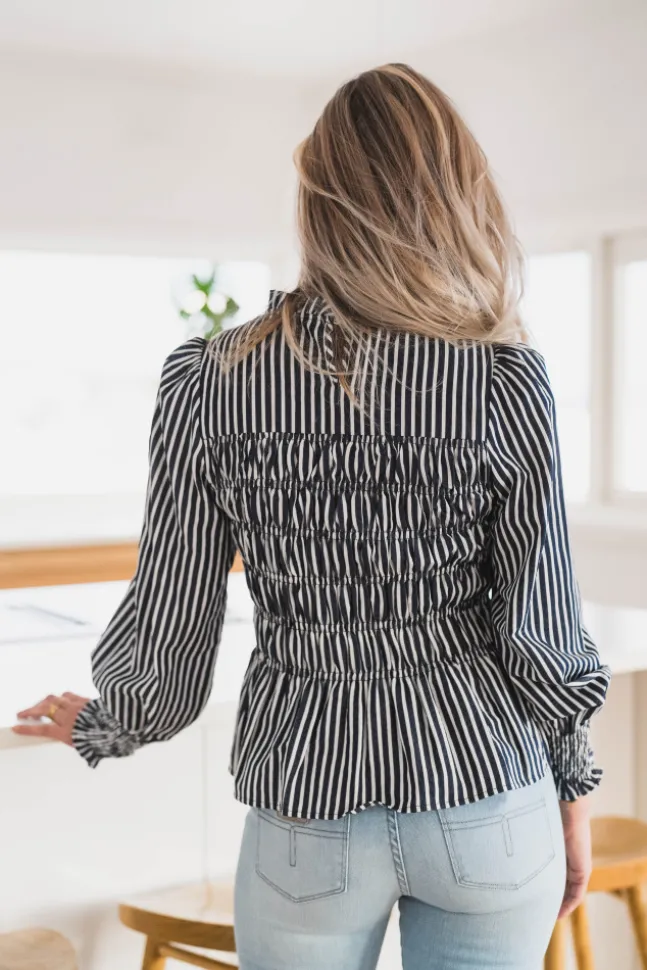 Possa Big Stripe Blouse Navy