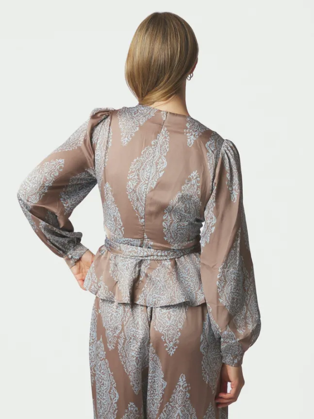 Rista Paisley Drop Blouse Dark Taupe/Light Blue