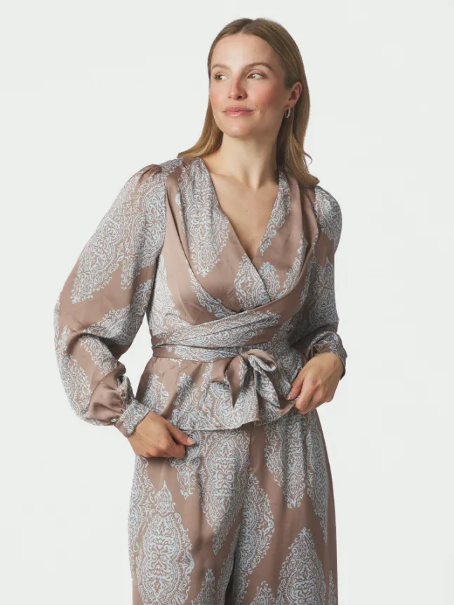 Rista Paisley Drop Blouse Dark Taupe/Light Blue