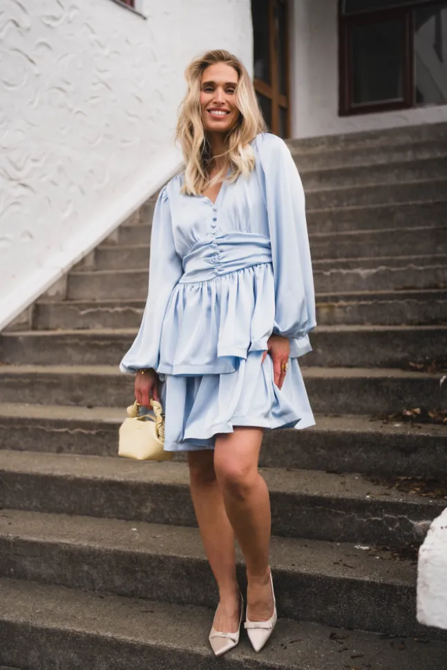 Rivana Heavy Sateen Dress Light Blue