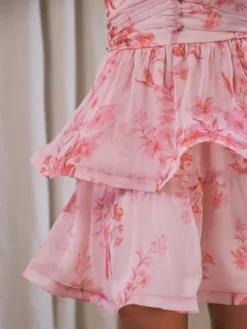 Rivana Print Chiffon Dress Pink