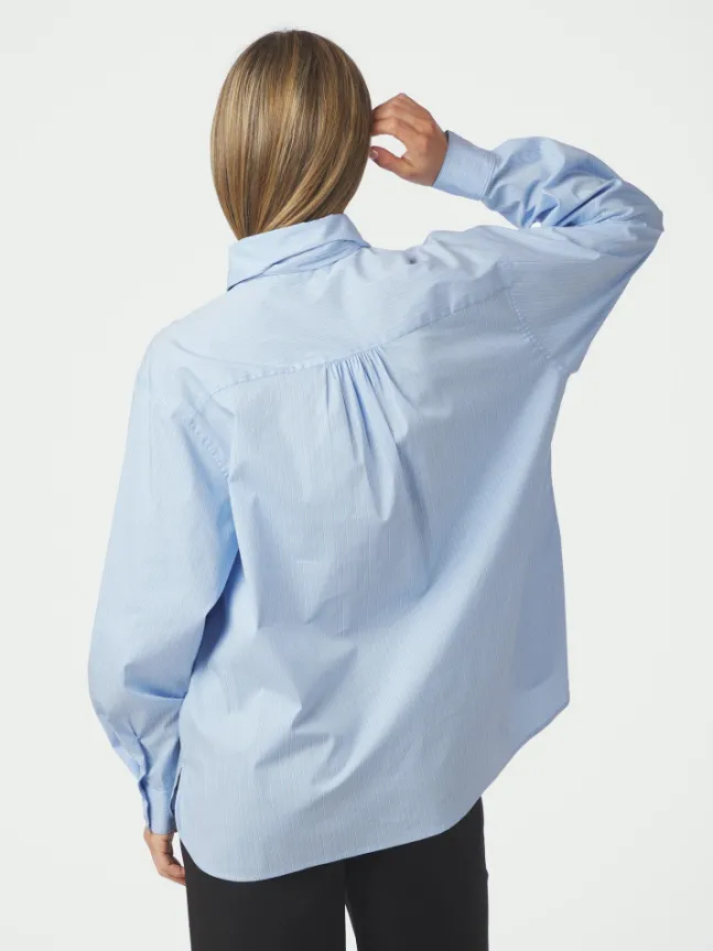 Rochelle Scarf Fine Stripe Shirt Light Blue