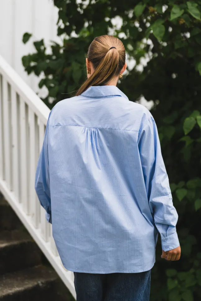 Rochelle Scarf Fine Stripe Shirt Light Blue