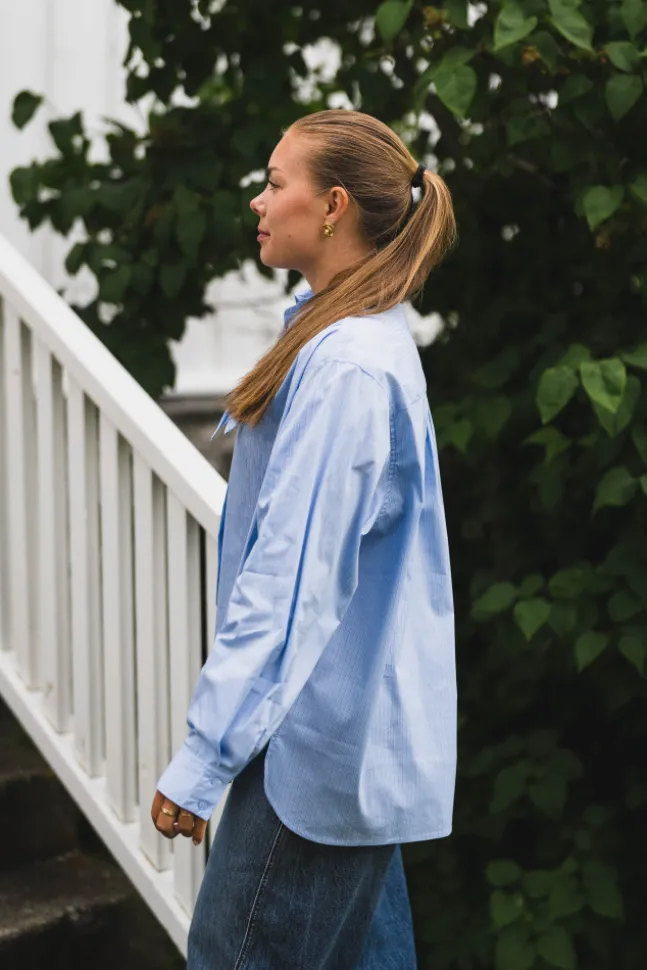 Rochelle Scarf Fine Stripe Shirt Light Blue