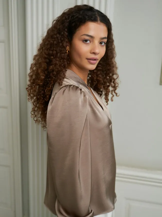 Rosslyn Heavy Sateen Blouse Dark Taupe