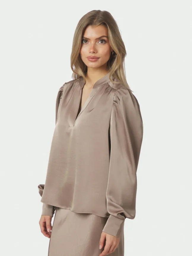 Rosslyn Heavy Sateen Blouse Dark Taupe