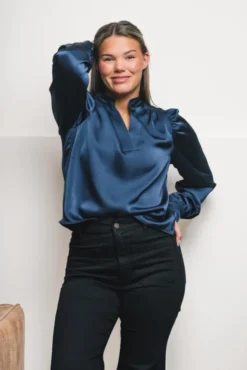 Rosslyn Heavy Sateen Blouse Midnight Blue