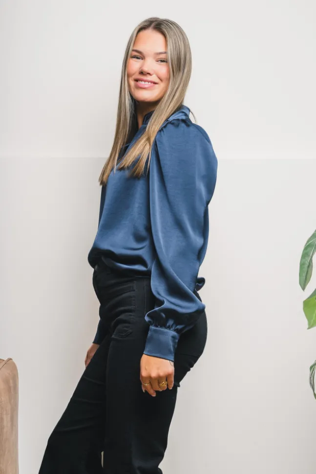Rosslyn Heavy Sateen Blouse Midnight Blue