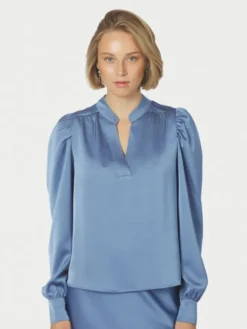Rosslyn Heavy Sateen Blouse Smoke Blue
