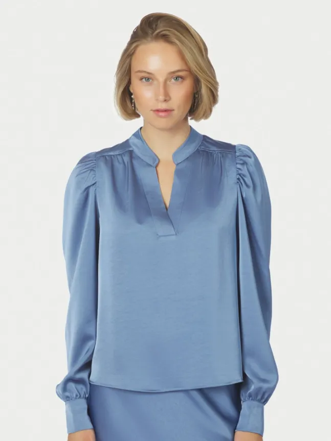 Rosslyn Heavy Sateen Blouse Smoke Blue