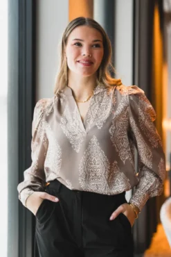 Rosslyn Paisley Drop Blouse Dark Taupe