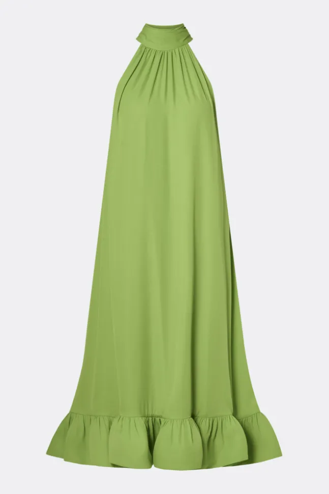 Sabrina Halterneck Ruffled Midi Dress Lime