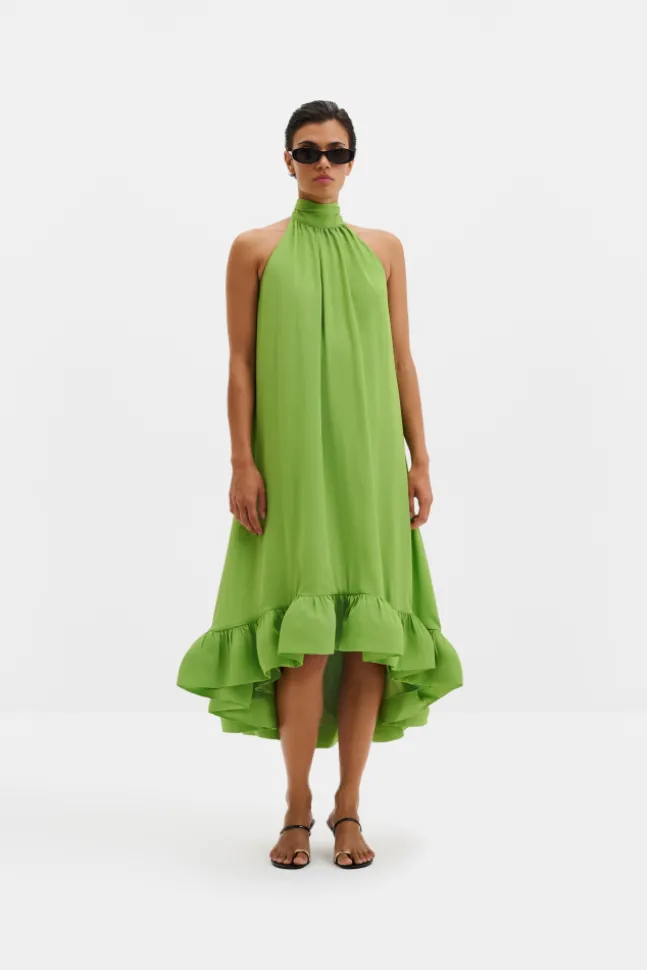 Sabrina Halterneck Ruffled Midi Dress Lime
