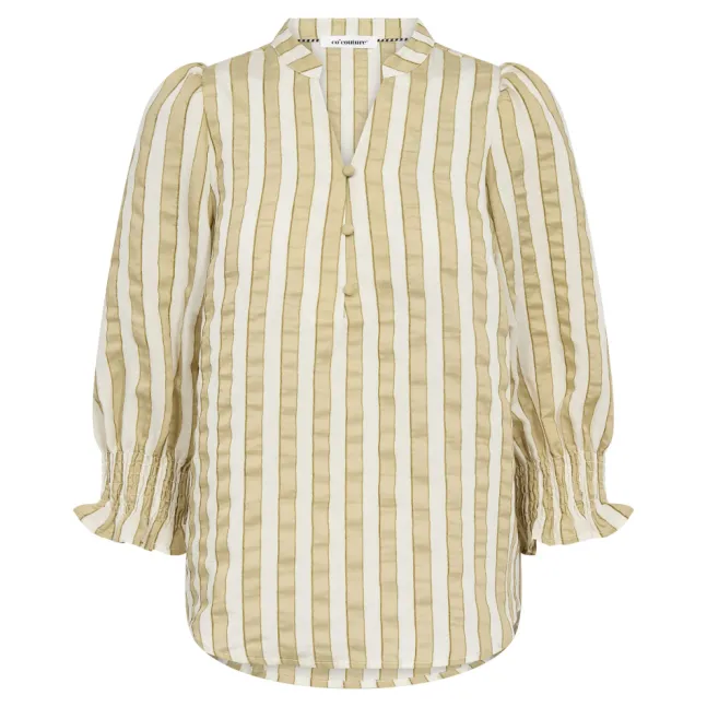 Saila Stripe SS V-Blouse Olive