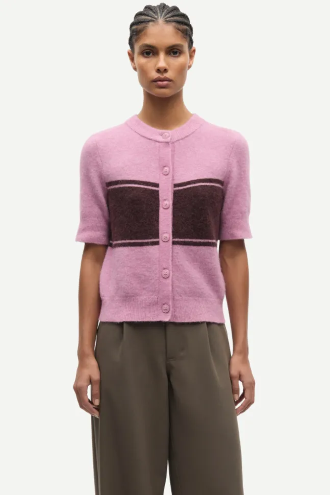 Sanoura SS Cardigan 15556 Orchid Wide Stripe
