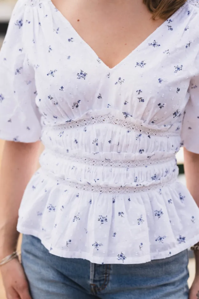 Sapura Flower Dobby Blouse Blue Flower