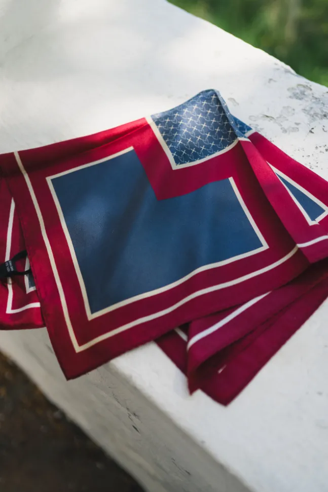 Sarah Color Block Silk Scarf Navy/Burgundy