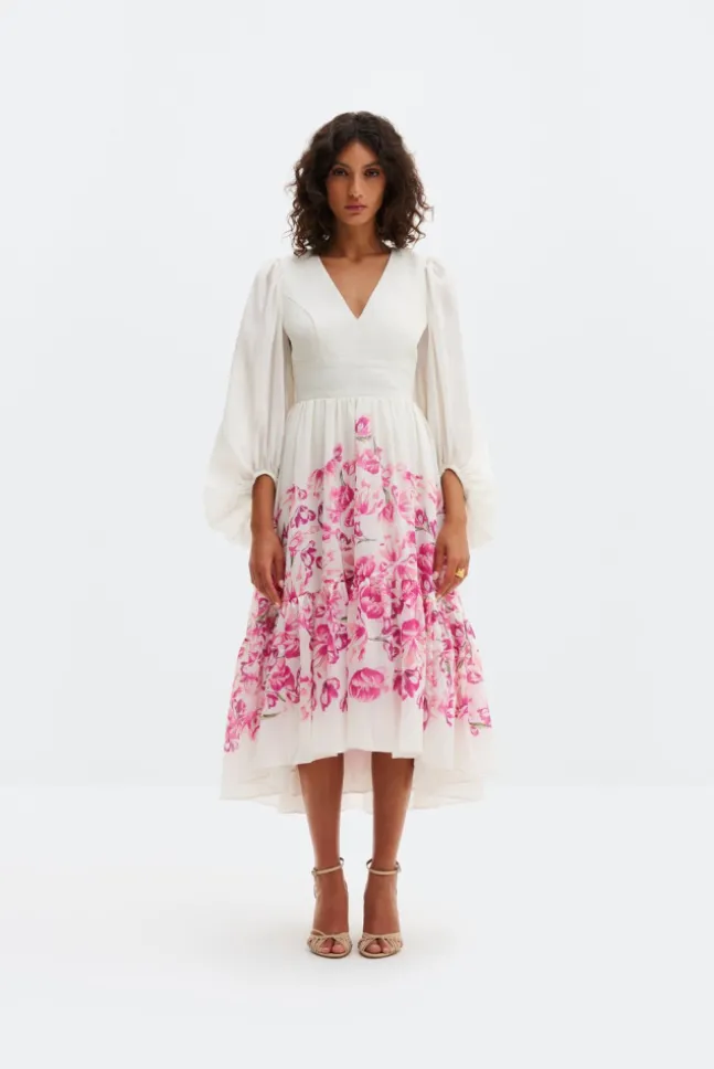 Sasia Deep V Neck Midi Dress Tulip Pink