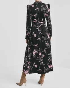Satin Belt Dress Midnight Garden