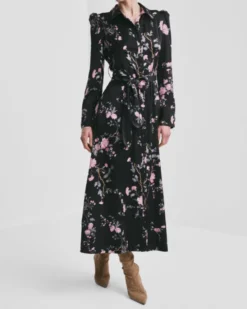 Satin Belt Dress Midnight Garden