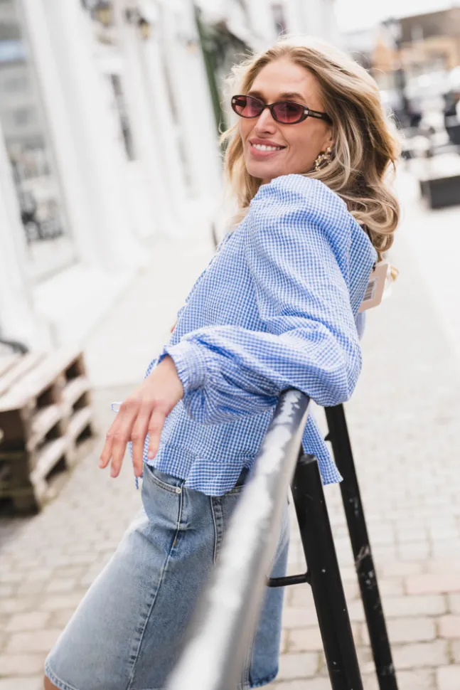 Seersucker Bow Blouse Blue Checks