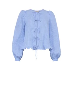 Seersucker Bow Blouse Blue Checks