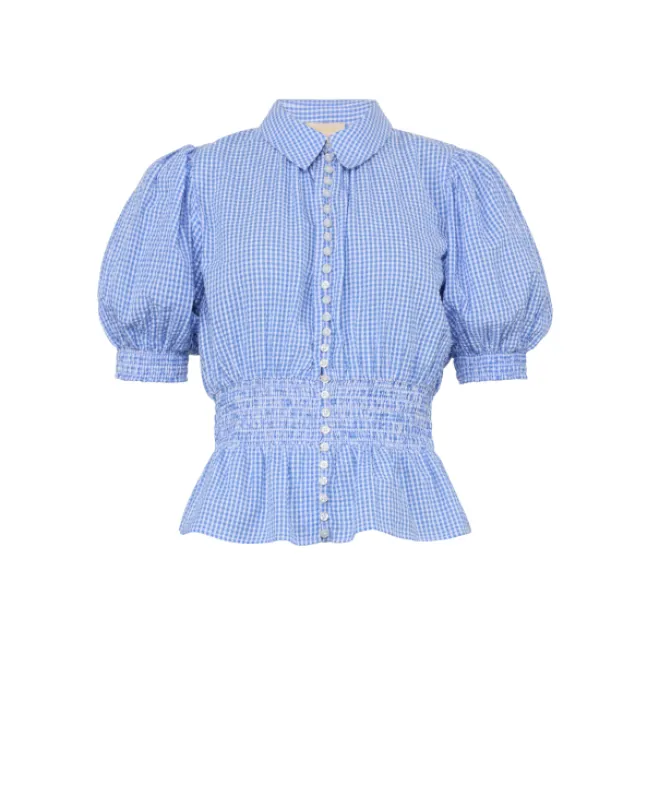 Seersucker Smocking Blouse Blue Checks