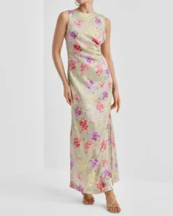 Shiny Sleeveless Dress Vintage Bouquet
