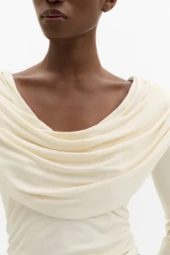 Signe Cowl Neck Jersey Top Pearl