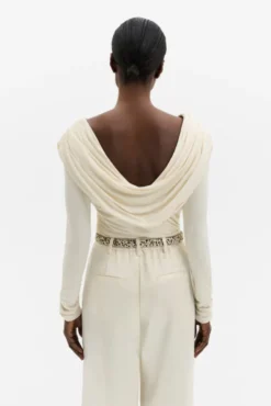 Signe Cowl Neck Jersey Top Pearl