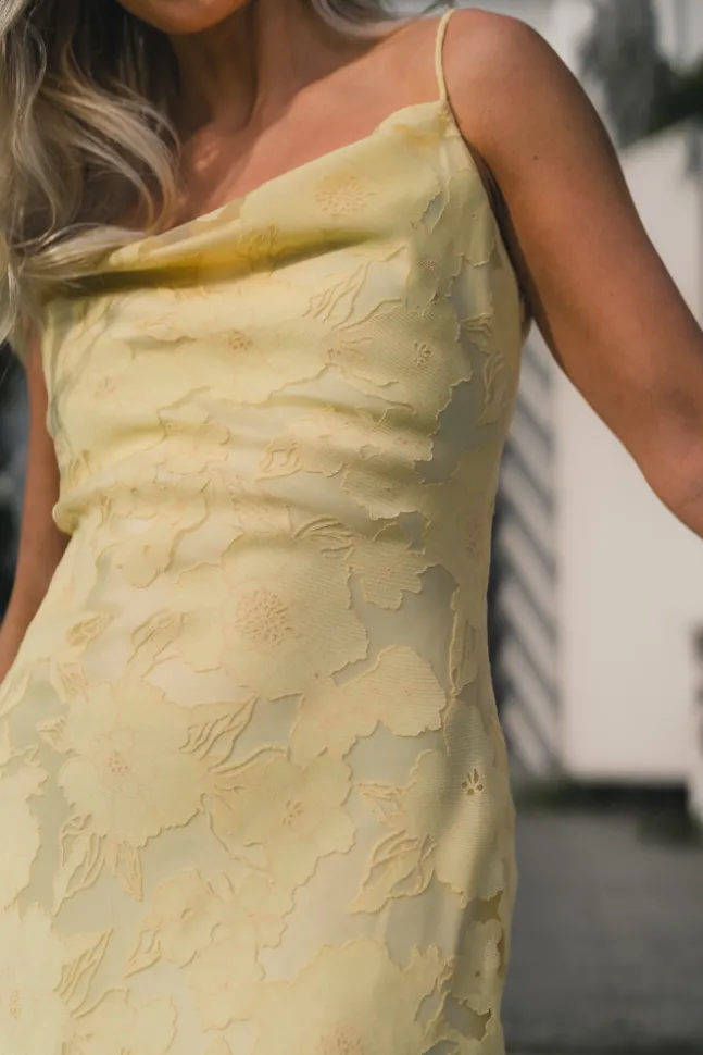 Sorelle Lace Slip Maxi Dress Light Lemon