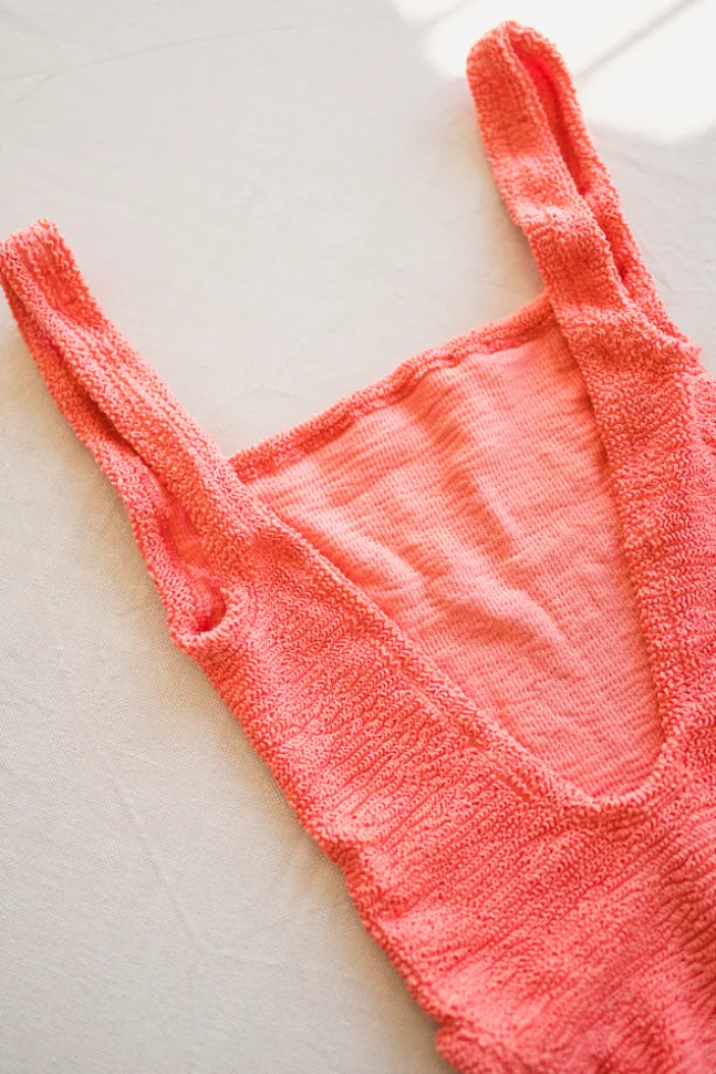Square Neck Swim Metallic Coral
