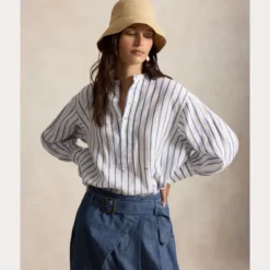 Striped Linen Shirt White/Royal