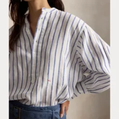 Striped Linen Shirt White/Royal