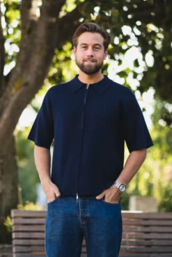 Summer Knit Zip Through Navy