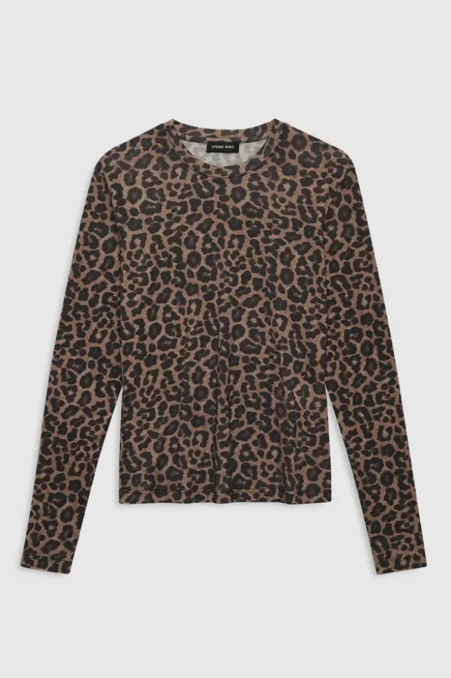 Sylvie Long Sleeve Tee Black And Brown Leopard