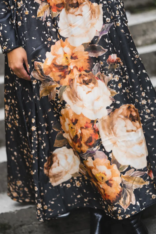 Tailored Satin Shirt Dress Black Rose