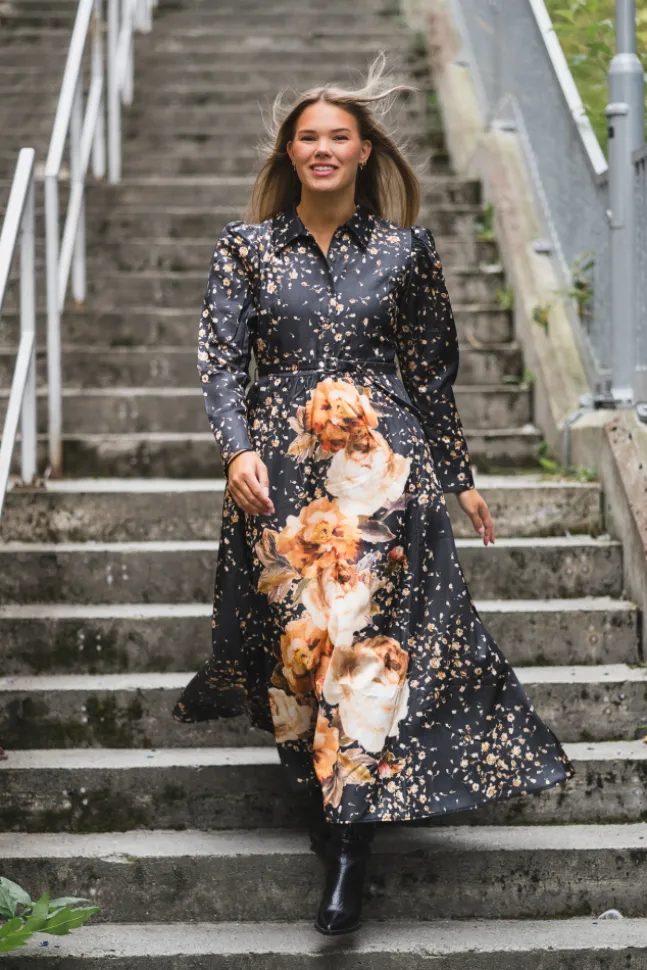 Tailored Satin Shirt Dress Black Rose