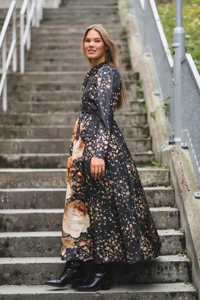 Tailored Satin Shirt Dress Black Rose